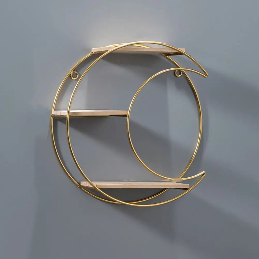 étagère murale moderne dorée structure métal plateaux bois fixations minimaliste décoration intérieure nordique gain