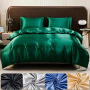 Housse de couette satin luxueuse - Ensemble literie unie avec taies d'oreiller - Ombre Interieur