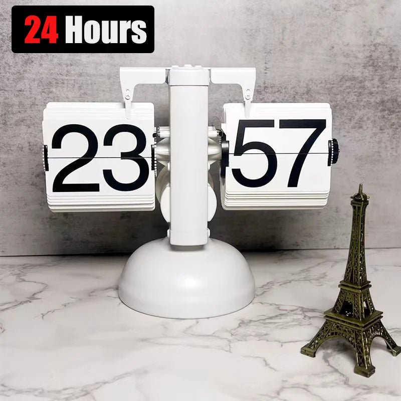 horloge cadran rotatif vintage noir blanc rétro pied circulaire chiffres noirs fond blanc