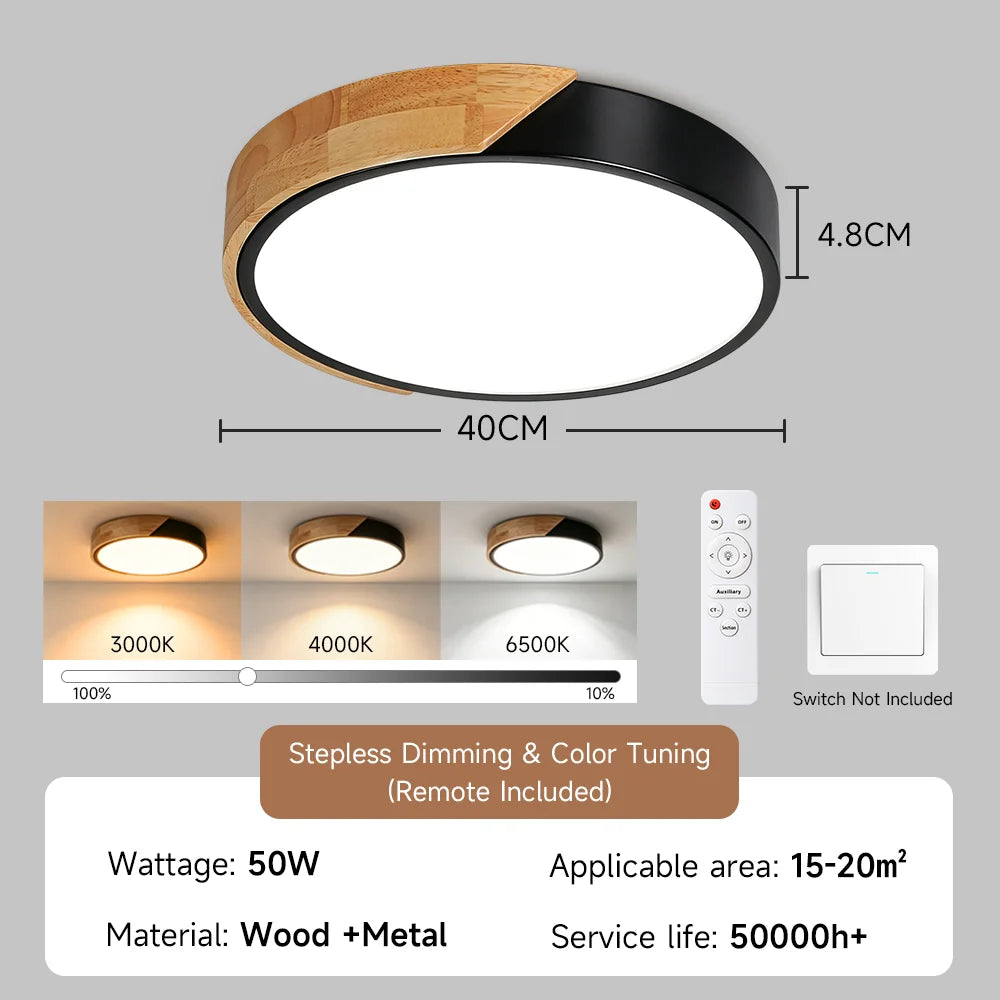 Lampe LED bois moderne télécommande éclairage variable surface opaque minimaliste