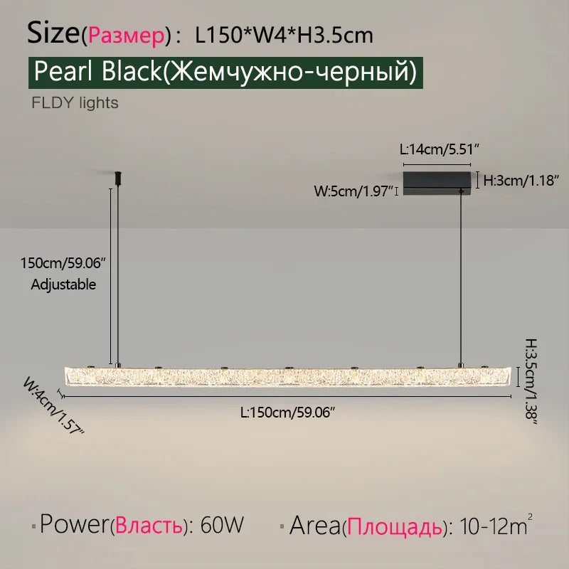 lampe suspendue linéaire moderne noire cristal transparent table salle manger cuisine lustre