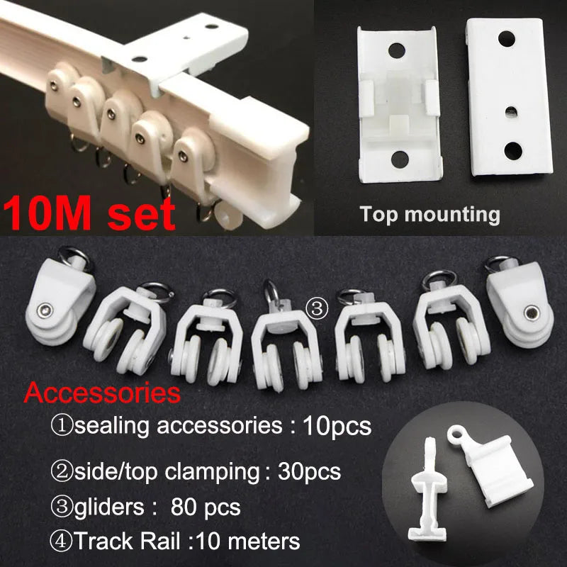 rails rideaux courbés pvc blanc flexible accessoires anneaux boucles poulies supports minimaliste