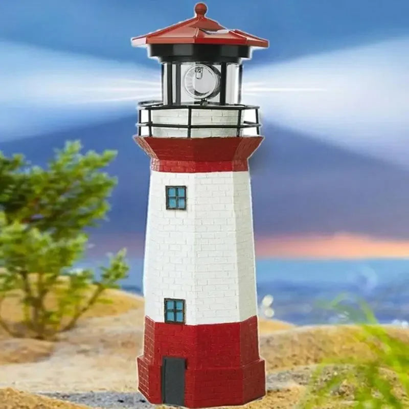 phare solaire led rotatif decoration jardin classique blanc rouge bleu maritimeextérieur