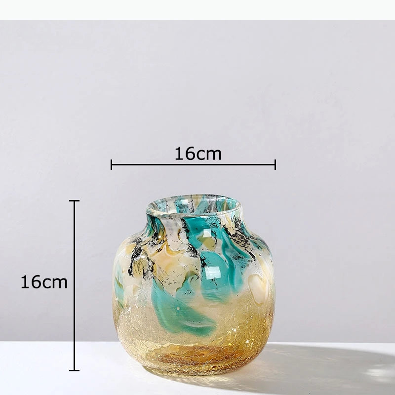 vases modernes marbrés effet craquelé opaques vert blanc jaune doré