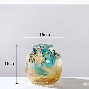 vases modernes marbrés effet craquelé opaques vert blanc jaune doré