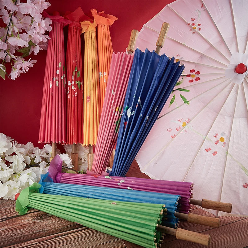 parapluie traditionnel artisanal japonais fleurs feuilles peintes main poignée bois rouge orange bleu violet