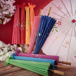parapluie traditionnel artisanal japonais fleurs feuilles peintes main poignée bois rouge orange bleu violet