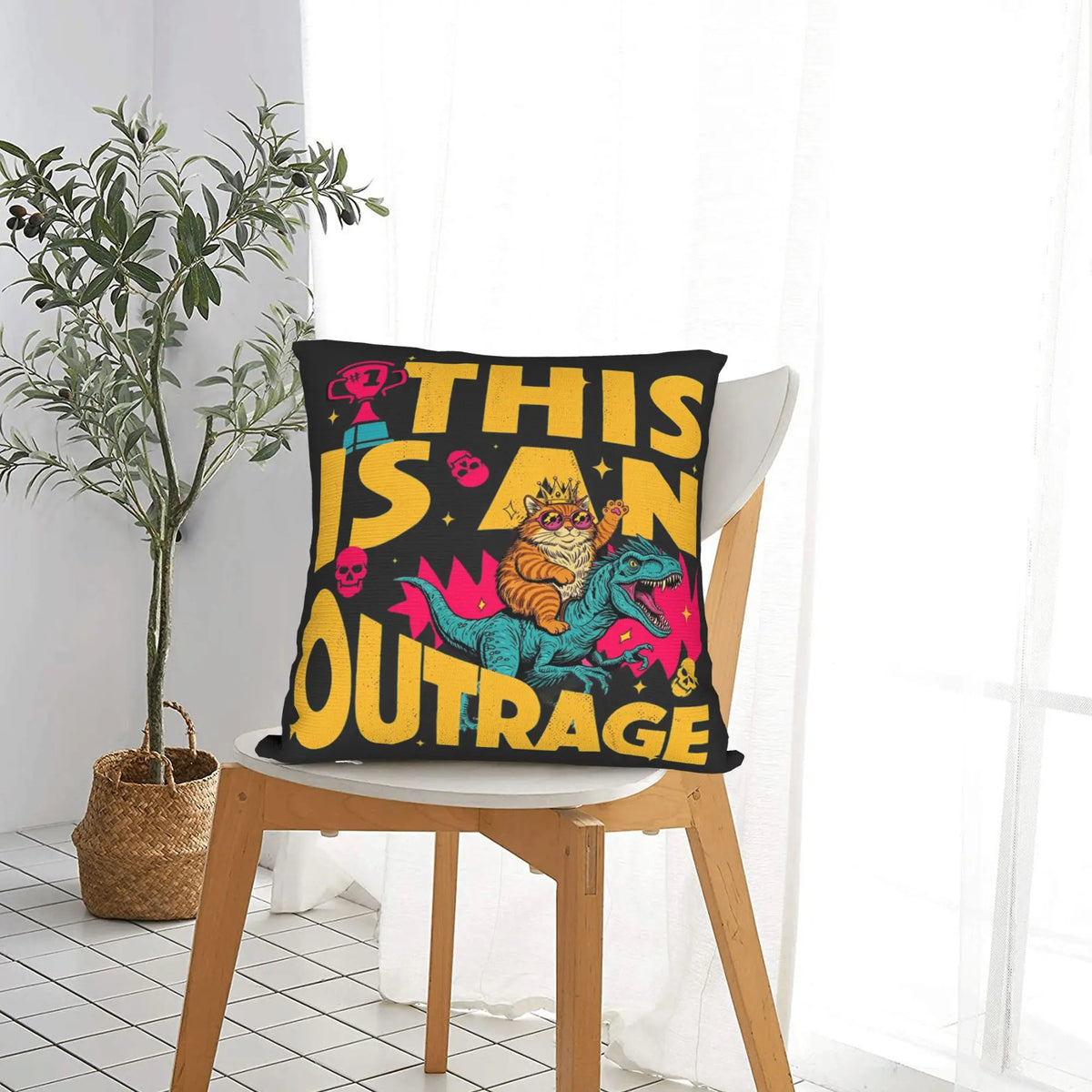 housse coussin imprimé pop art chat dinosaure trophées crânes étoiles outrage lit chambre decoration