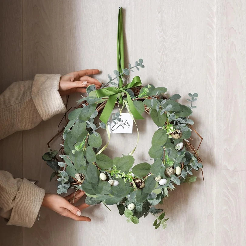 guirlande végétale artificielle vert feuilles ovales fleurs blanches décoration extérieure mariage anniversaire bohème champêtre