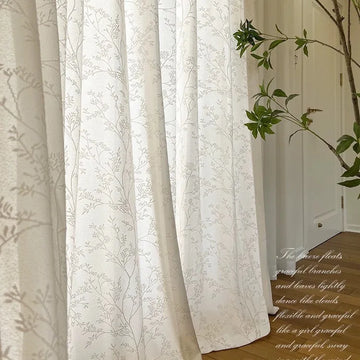 rideau fenêtre moderne blanc beige motif feuilles transparent élégant salon chambre balcon tringle