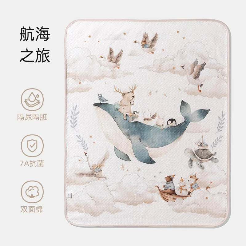 tapis bébé imperméable lavable 50x70cm illustrations canards lapins doux enfantin beige rose bleu