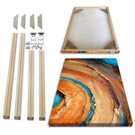 cadre photo bois moderne rectangle diy fixations métalliques abstrait orangé marron bleu couple paysage