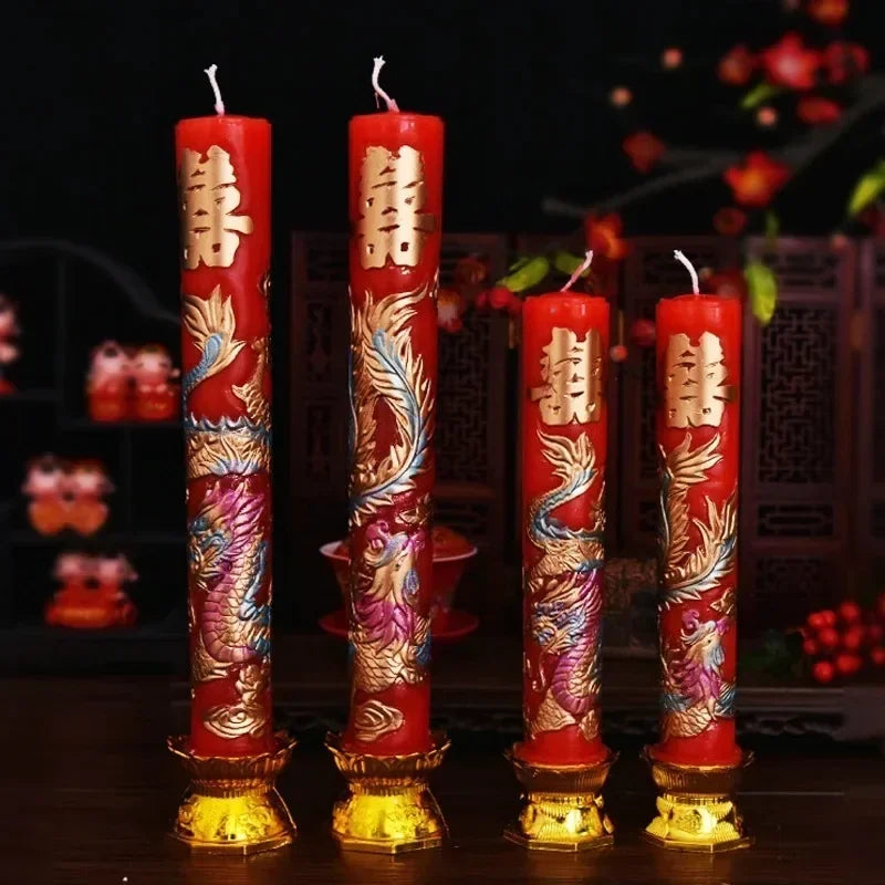 bougies artisanales traditionnelles dragon phoenix chinois mariage rouge boîte transparente grande taille petite taille