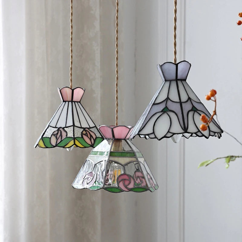 lampe suspendue multicolore art deco fleurs geometriques opacite chaines echangement e27 2492000lm