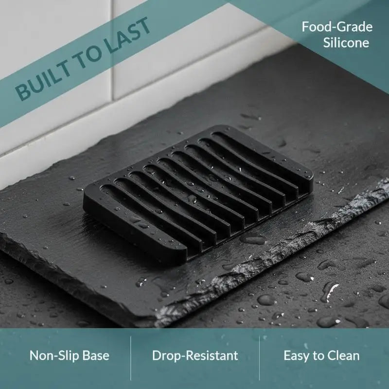 support savon noir rayures moderne égouttement éponge cuisine salle bain