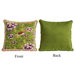 coussin carré velours fleur peony oiseau classique vert rose violet blanc