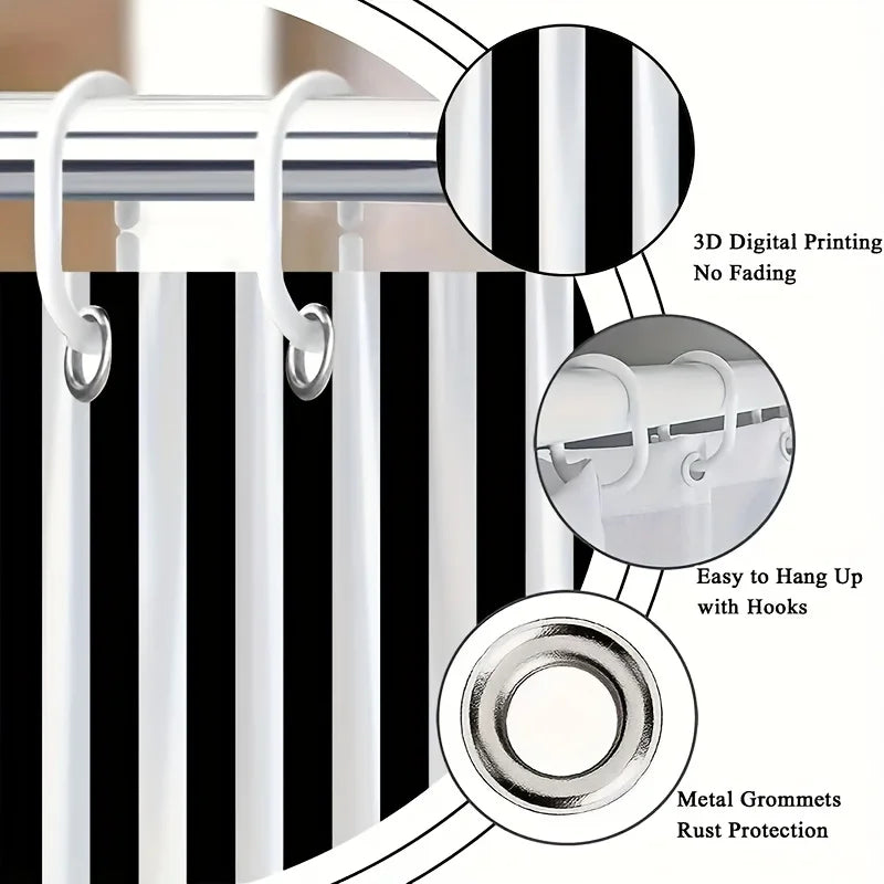 rideau douche noir blanc rayures horizontales moderne opacité métalliques polyester