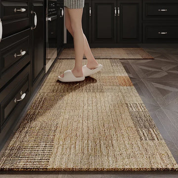 tapis cuisine anti dérapant absorbant patchwork acrylique moderne rustique beige marron gris