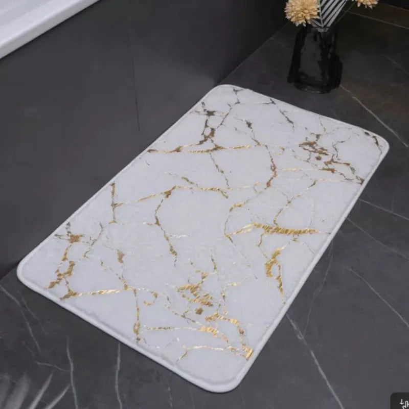 tapis bain imitation marbre blanc or veiné antidérapant microfibre 40x60cm 50x80cm 60x90cm 80x120cm moderne