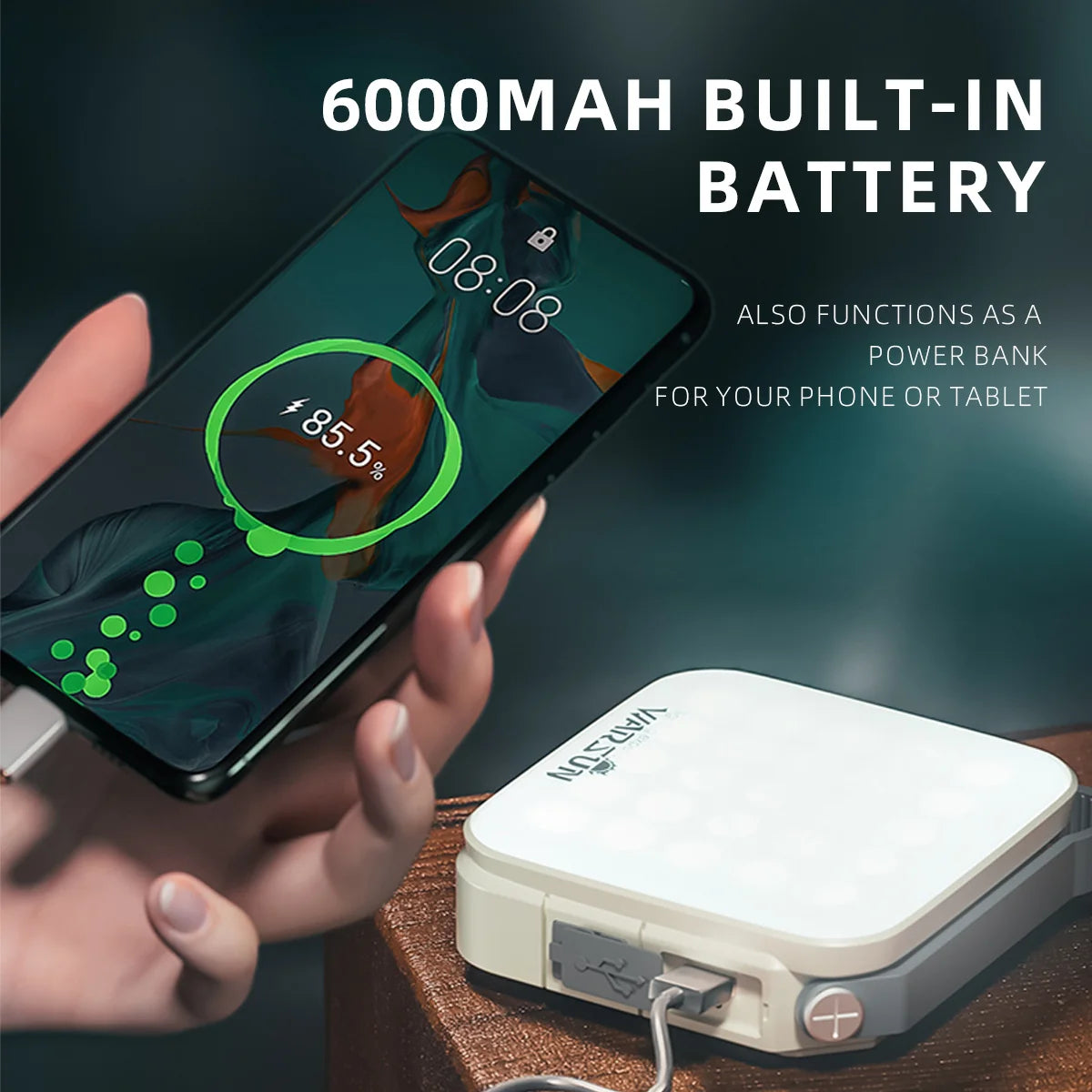 lampe camping rechargeable led ipx6 étanche 3niveaux réglage moderne clips