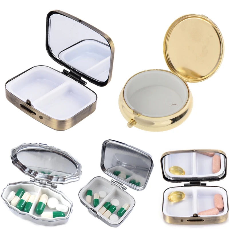 organisateur médicaments boîte pilules or blanc lisse brillant classique bouton pression portable voyage