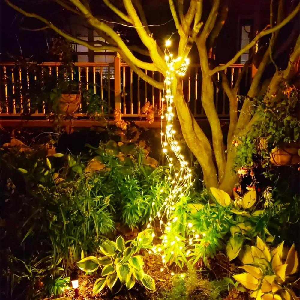 guirlande lumineuse solaire 2m 200led blanc chaud froid multicolore moderne extérieure cascade led ip65