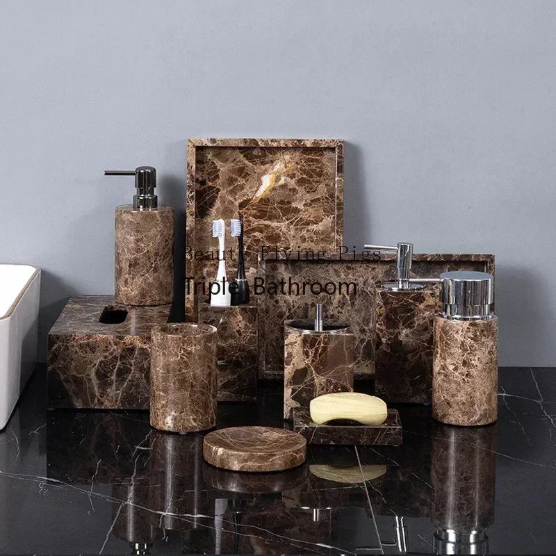 ensemble salle bain marbre moderne pot brosse dents porte savon distributeur savon boîte mouchoirs