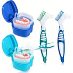 brosse dents conteneur prothèse dentaire bleu blanc moderne pratique hygiène buccale set accessoire santé