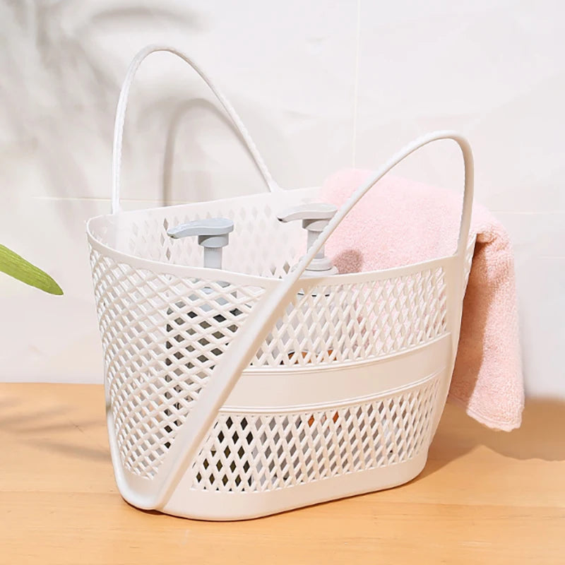 panier rangement blanc moderne poignées détachables réticulé plastique transparent salle bain