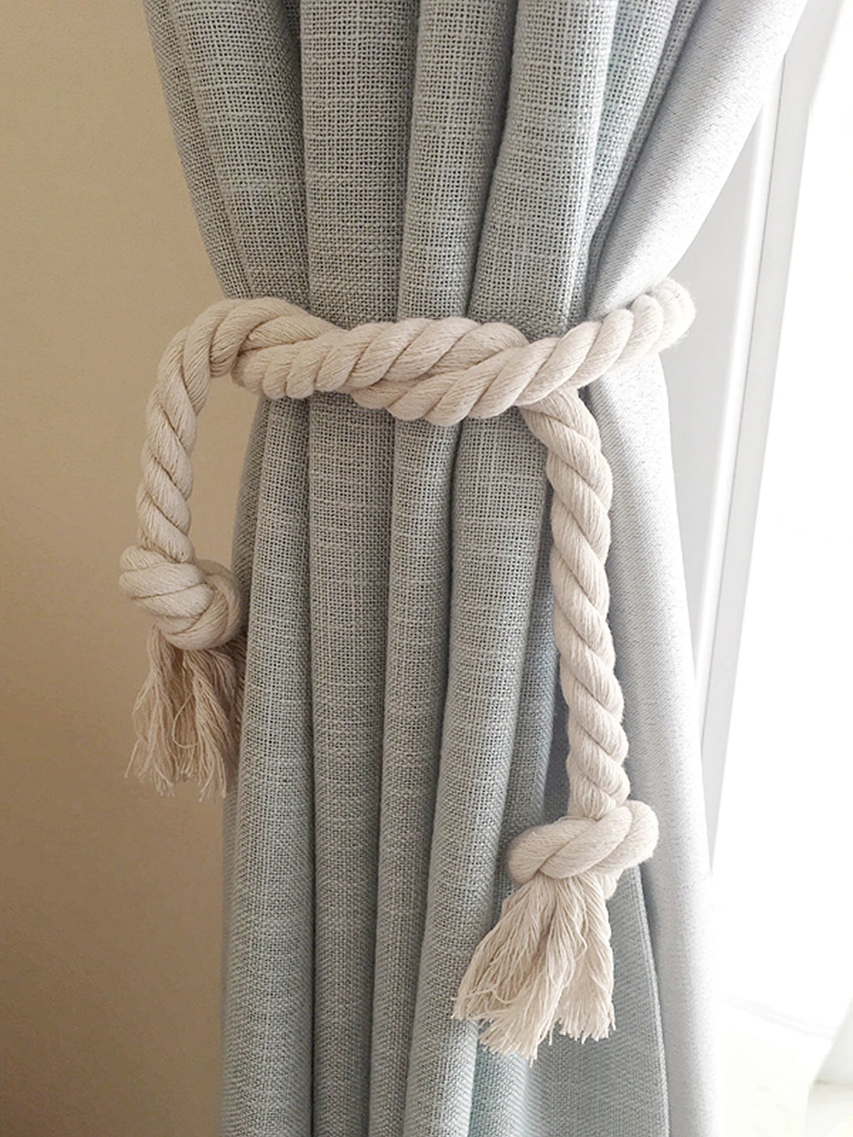 corde décorative rideau tieback blanc tissé rustique 80cm boucles pomponsextérieur