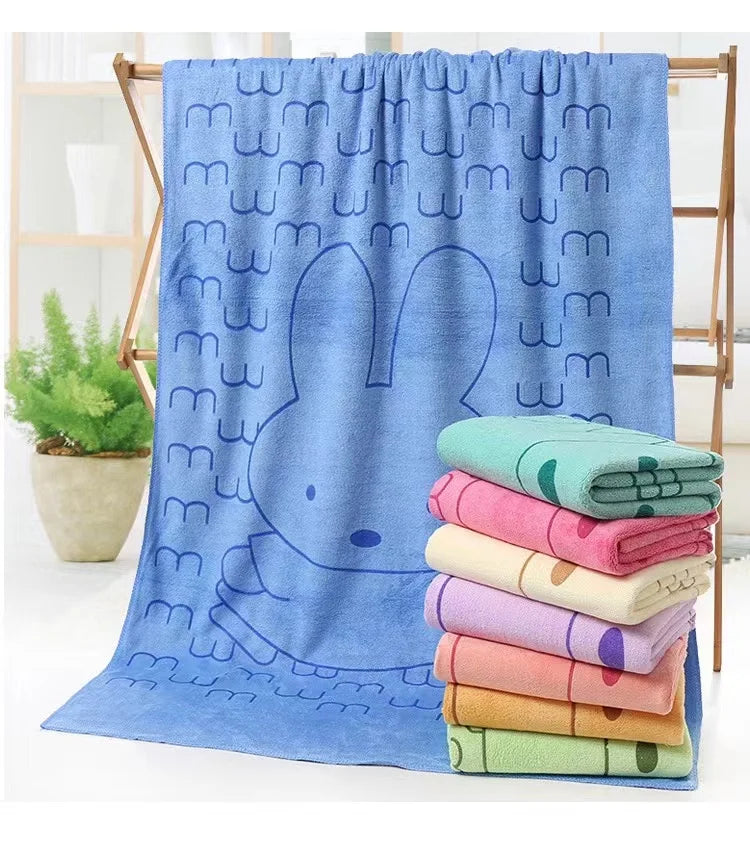 grande serviette bain microfibre enfant motif lapin doux absorbante séchage rapide coton