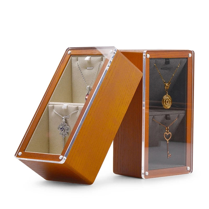 boîtes bijoux marron clair texture bois modernes yeillets colliers bagues montre