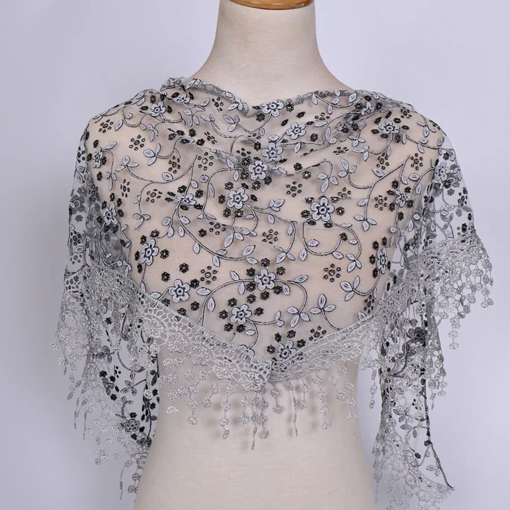 écharpe féminine floral dentelle noir blanc décoratives classique élégante printemps étéextérieur
