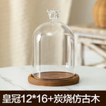 cloche verre transparent base bois bougie parfumée pinçon décoratives