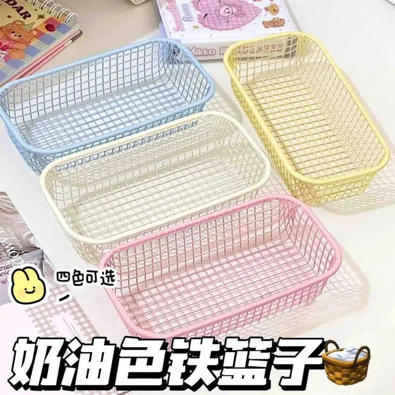 panier rangement métal rose jaune bleu clips maille moderne minimaliste