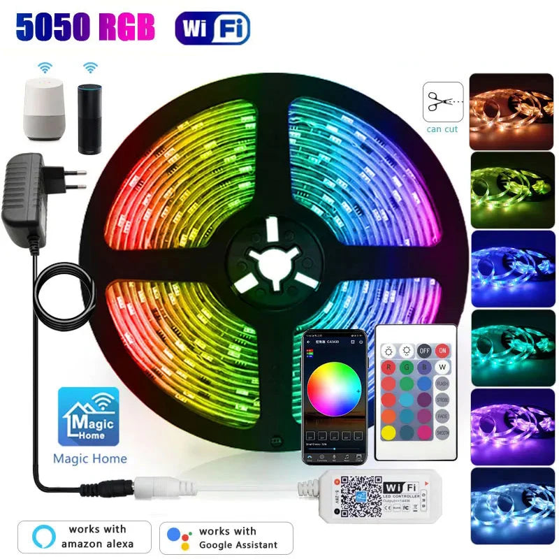 ruban led multicolore rgb wifi 12v 5m 15m 20m moderne télécommande application