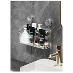 panier rangement mural transparent rayures moderne fixation suction cosmétiques flacons toilette