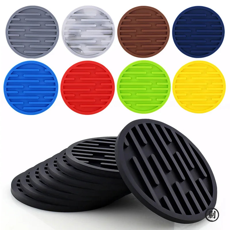 sous verres ronds silicone adhésif moderne noir bleu rouge vert jaune rayures horizontales opaques