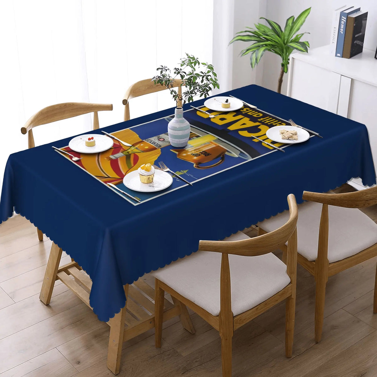 nappe table bleu marine logo ricard moderne imperméable résistance taches 66x183cm