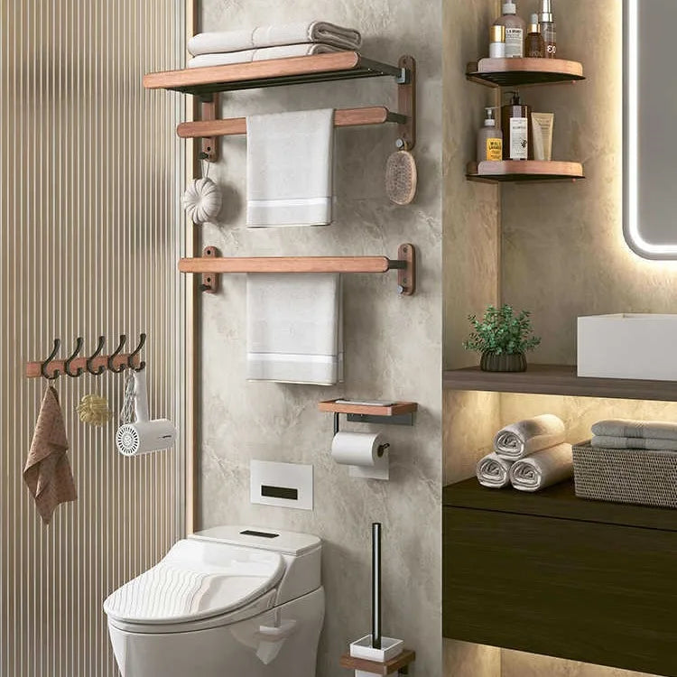 étagères porte serviettes bois moderne vis fixations salle bain minimaliste porte brosse gobelet savon