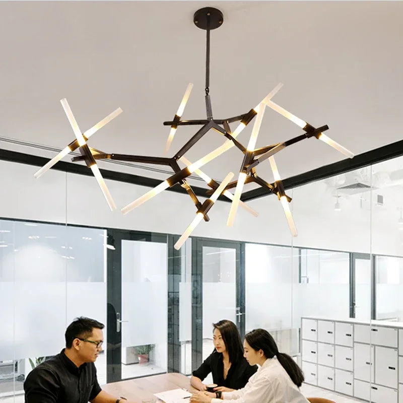 lampe suspendue moderne tube verre noir blanc doré structure géométrique scandinave suspension câble led