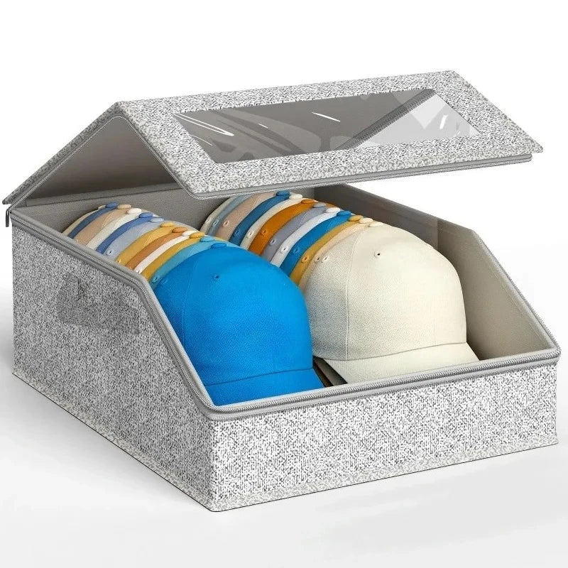 boîte rangement chapeaux pailletées fenêtre transparente moderne gris clair organisation accessoires réutilisable durable toile