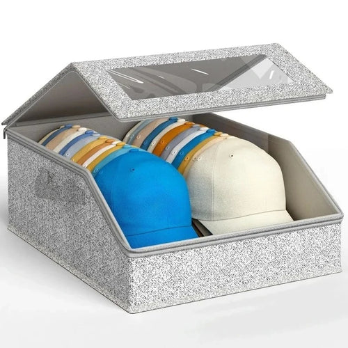 boîte rangement chapeaux pailletées fenêtre transparente moderne gris clair organisation accessoires réutilisable durable toile
