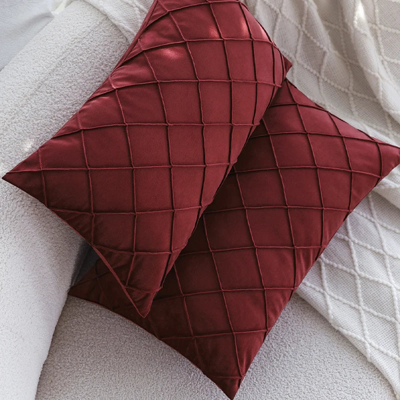 coussin velours rouge motif carreaux moderne 30x50cm décoration printemps sofa living room all season