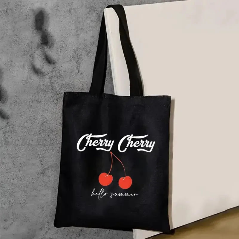 sac main toile blanche cerises rubans have good day moderne casual doux imprimé seul