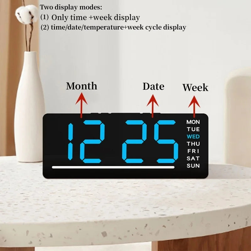 horloge numérique led affichage semaine double alarme noir vert bleu moderne minimaliste