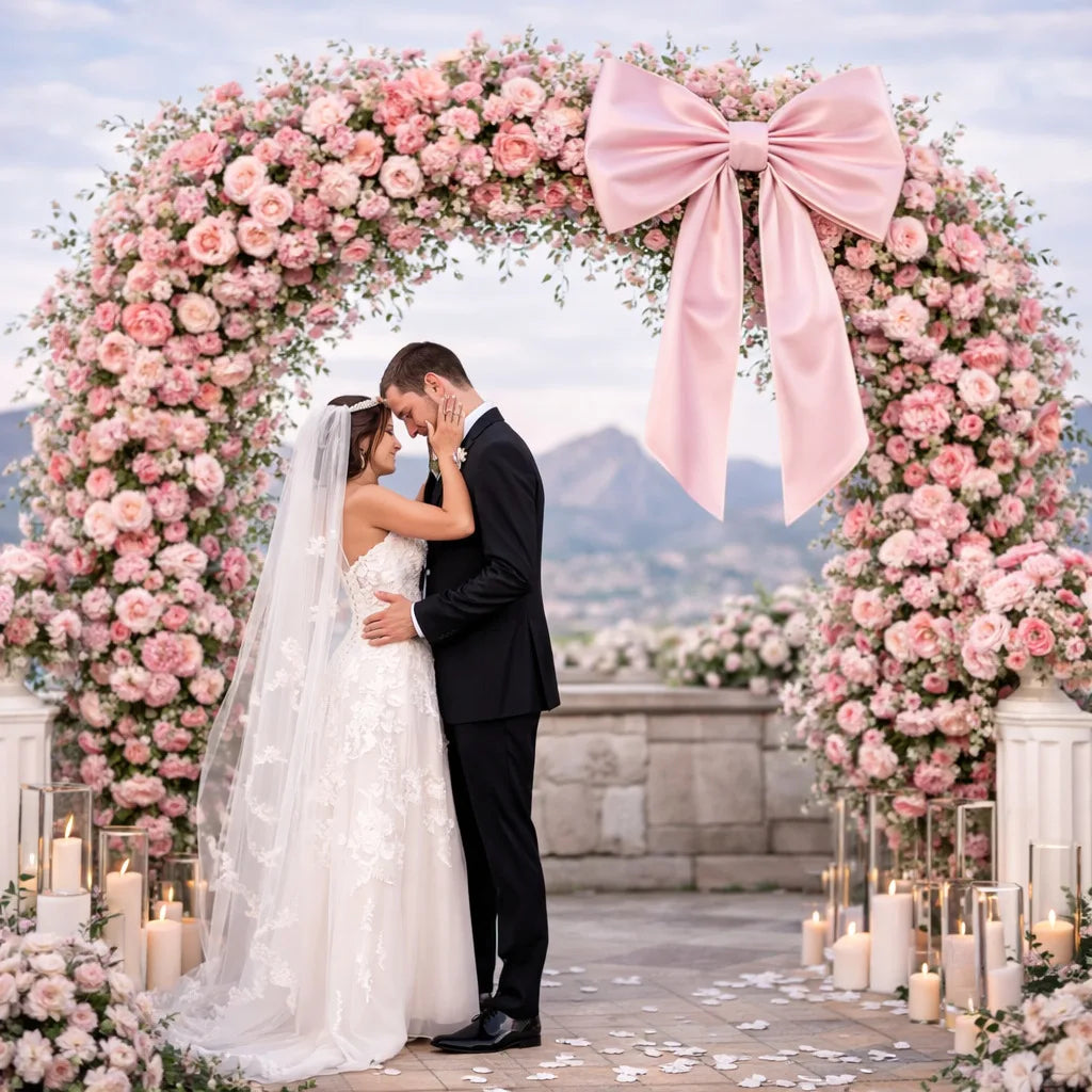 décoration murale nœud satin rose clair mariage anniversaire enfantin papillons festif