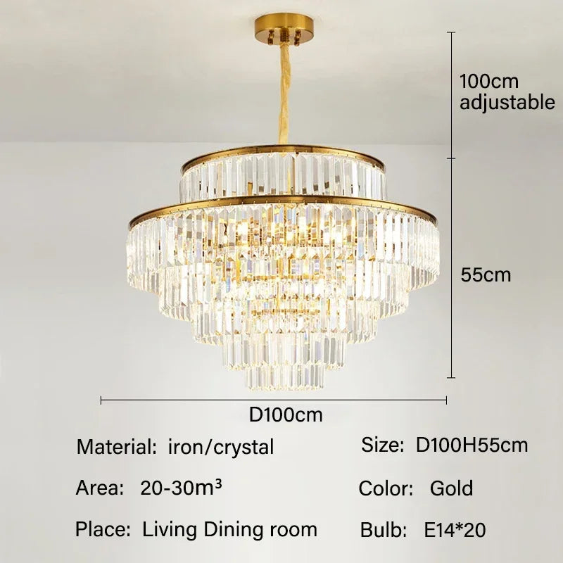 lustre classique doré cristal led 4000k 3000k 6000k transparent salon chambre