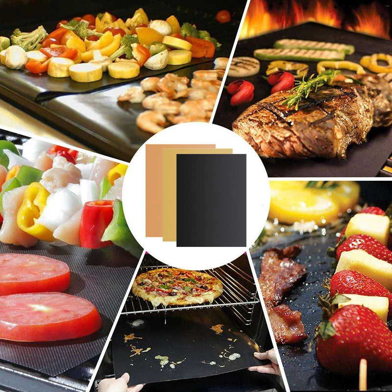 tapis cuisson antiadhésif résistance chaleur noir marron doré texture tissée barbecue baking mats pièces