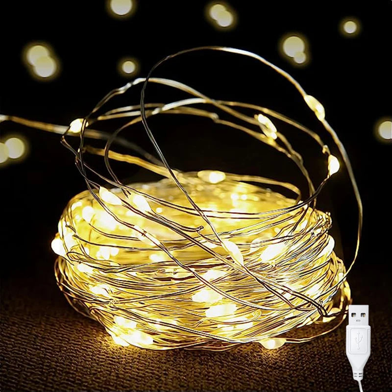 guirlande lumineuse flexible led jaunes vases fleurs séchées papier kraft maquette bateau cheval bascule